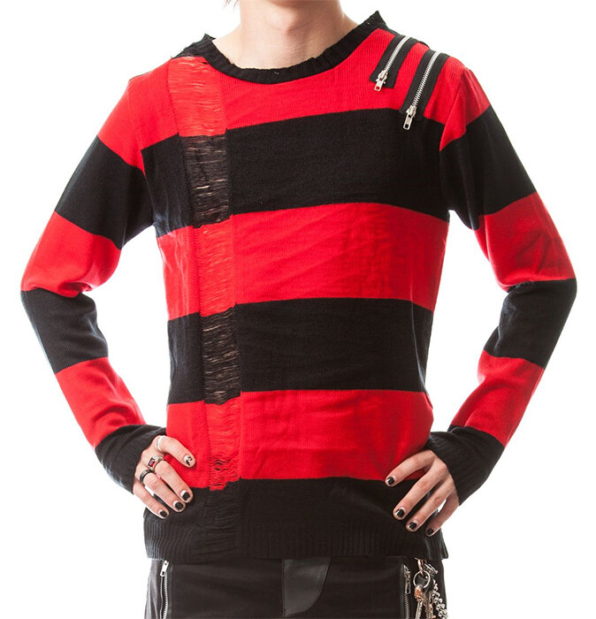 JERSEY DE RAYAS ROJAS Y NEGRAS CON CREMALLERAS